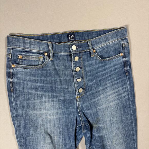 Gap Women's True Skinny High Rise Medium Wash Button Fly Ripped Raw Hem Jeans 30 - Picture 3 of 8